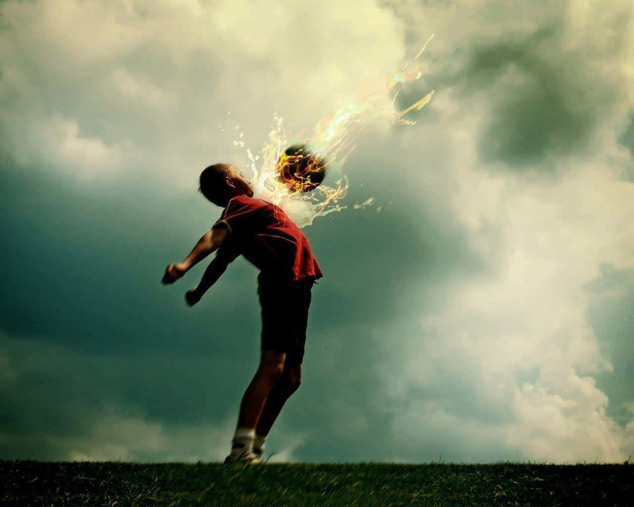 fireball, red shirt, flaming soccer ball, HD Desktop Wallpaper