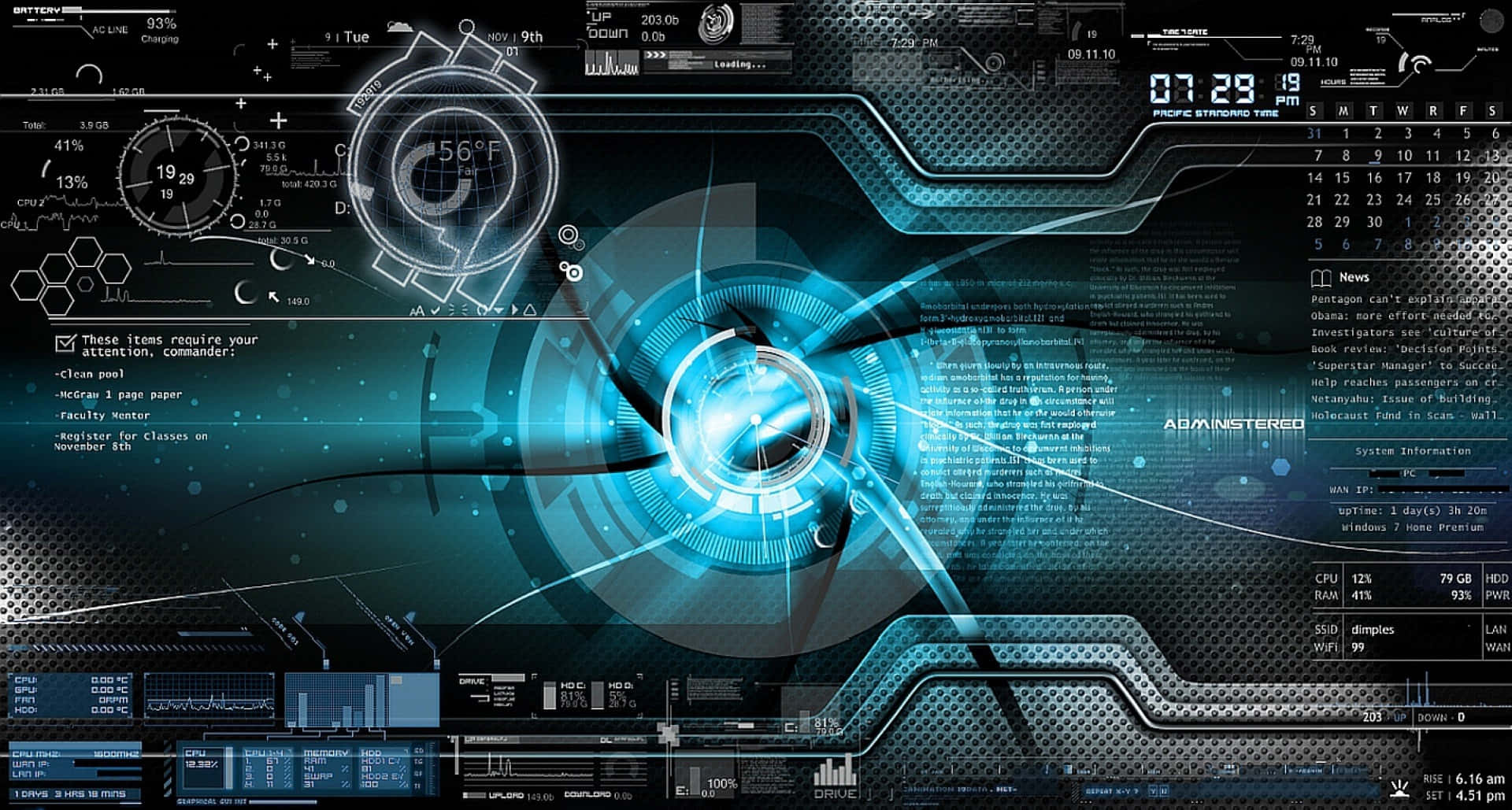futuristic blue-tinted digital dashboard, glowing holographic interfaces, data streams, Full HD Desktop Wallpaper