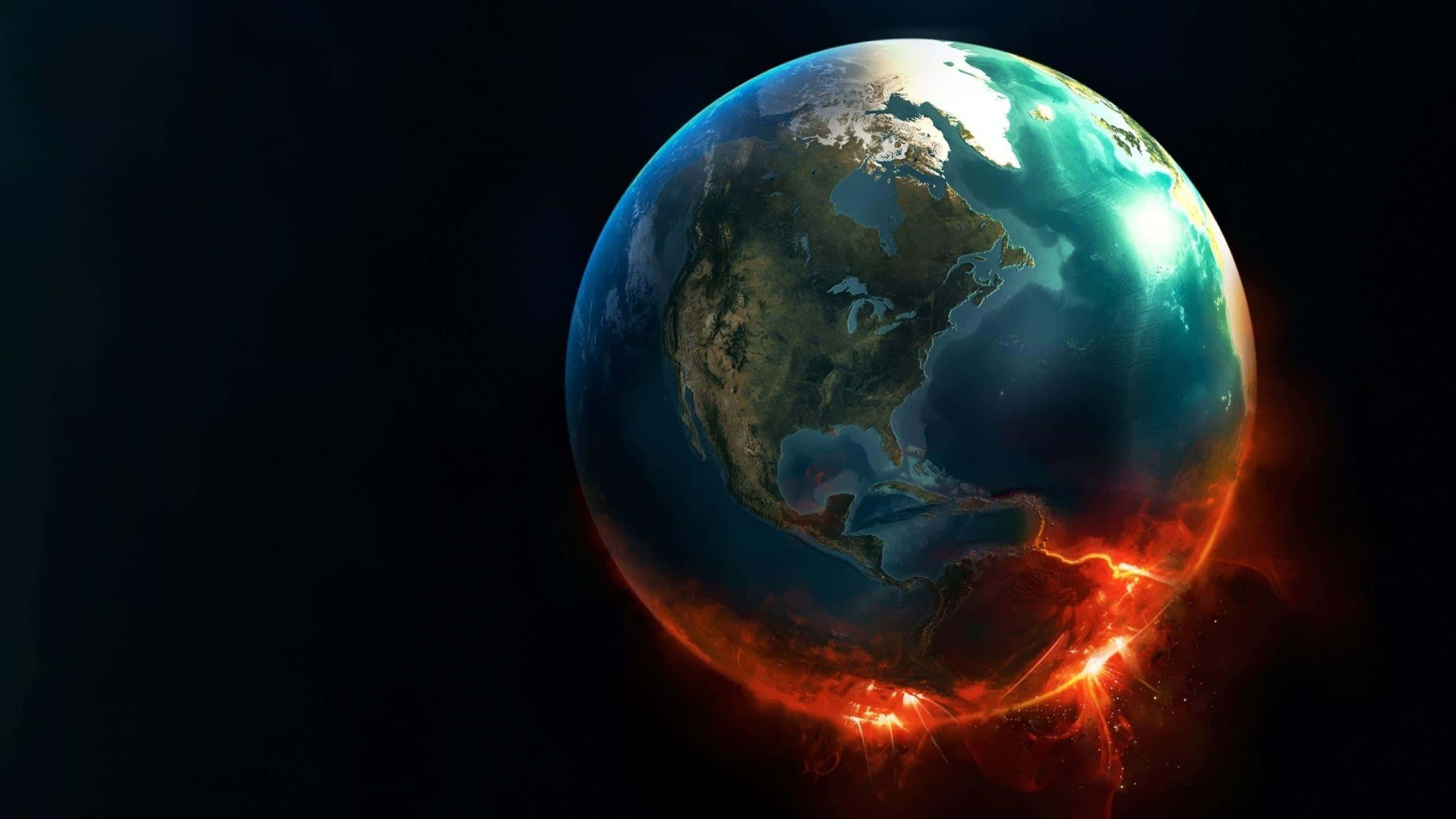 Earth, fiery molten lava, dark cosmic void, 2K Desktop Wallpaper
