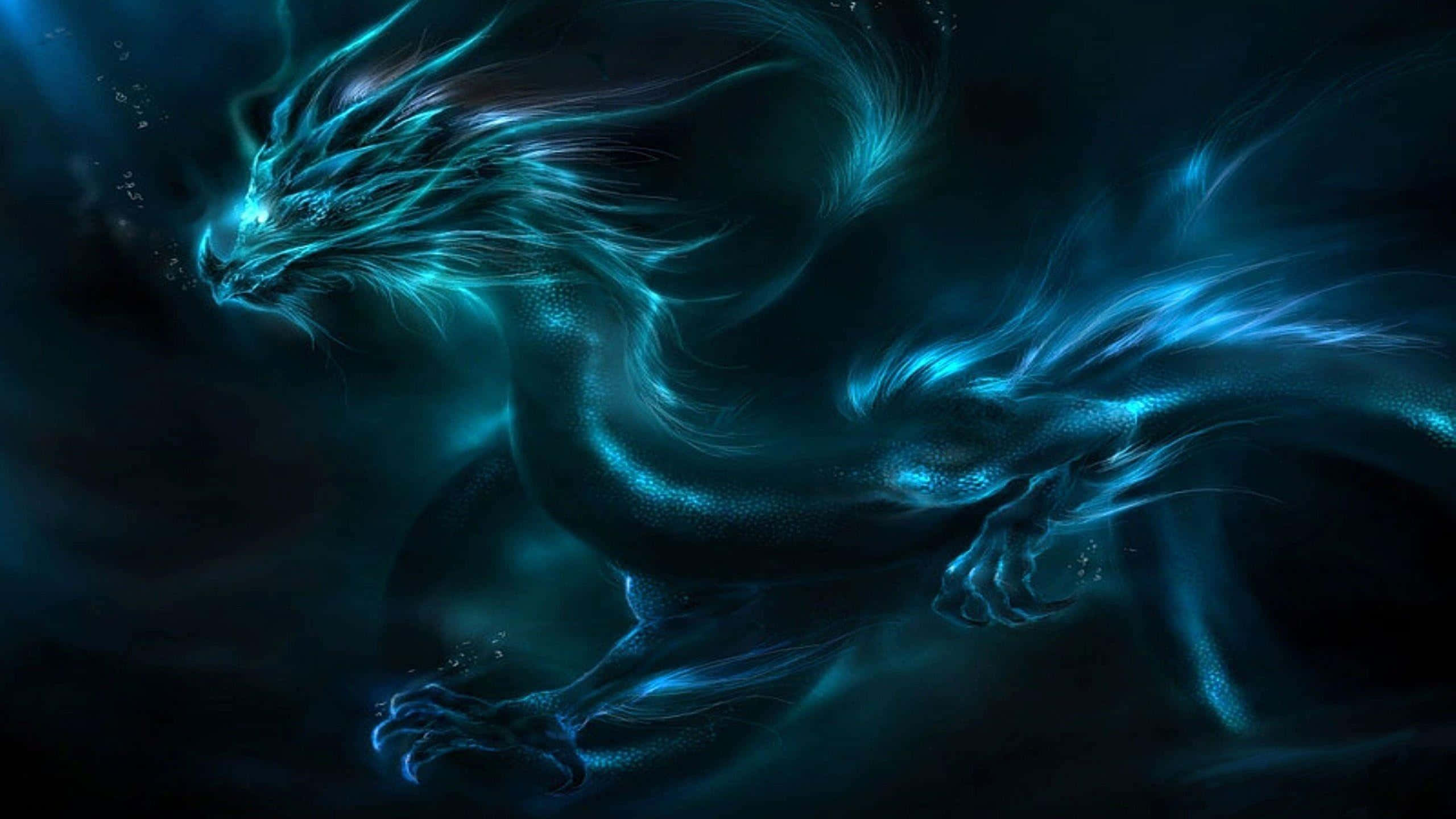 blue dragon, luminous blue dragon, glowing scales, 2K Desktop Wallpaper