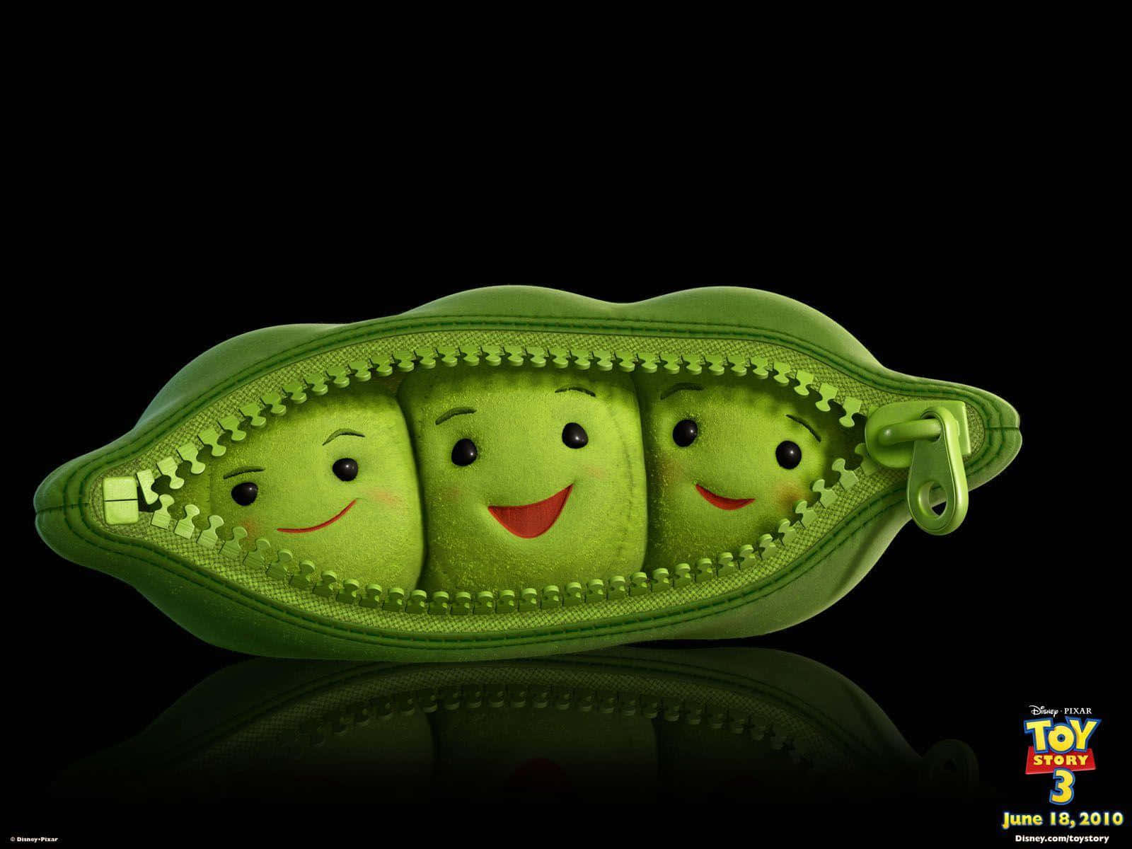 green pea characters, zipper pouch, black reflective surface, HD Desktop Wallpaper