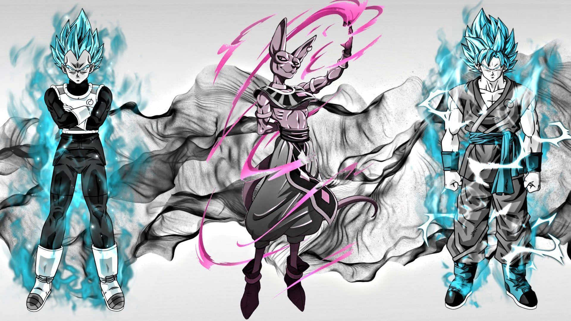 Super Dragon Ball, spiky blue hair, glowing energy aura, Full HD Desktop Wallpaper
