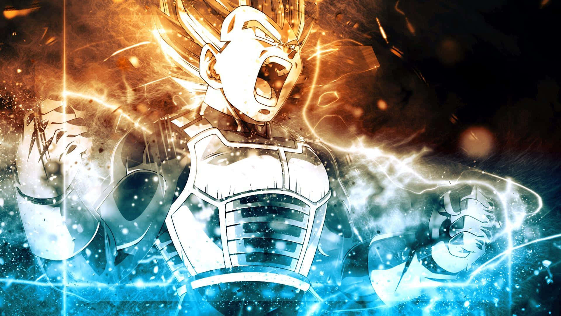 Super Dragon Ball, anime warrior, fiery blue, Full HD Desktop Wallpaper