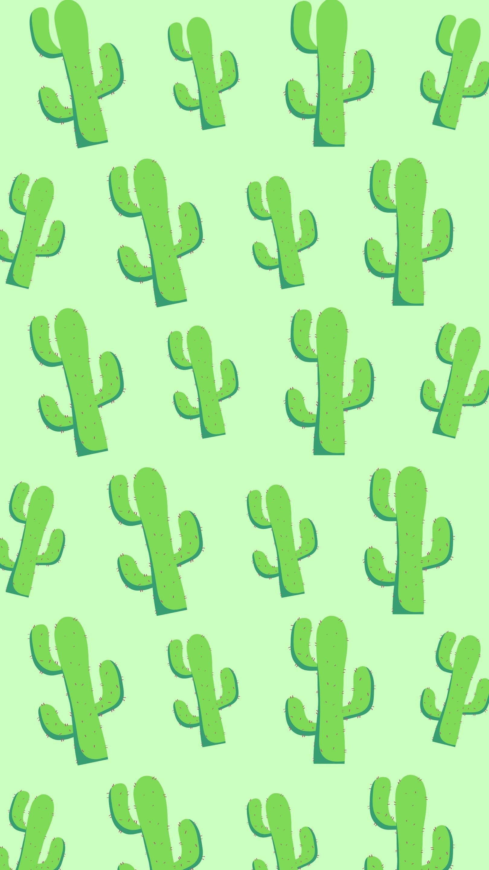 Super Light Green, cactus pattern, soft green tones, 2K Phone Wallpaper