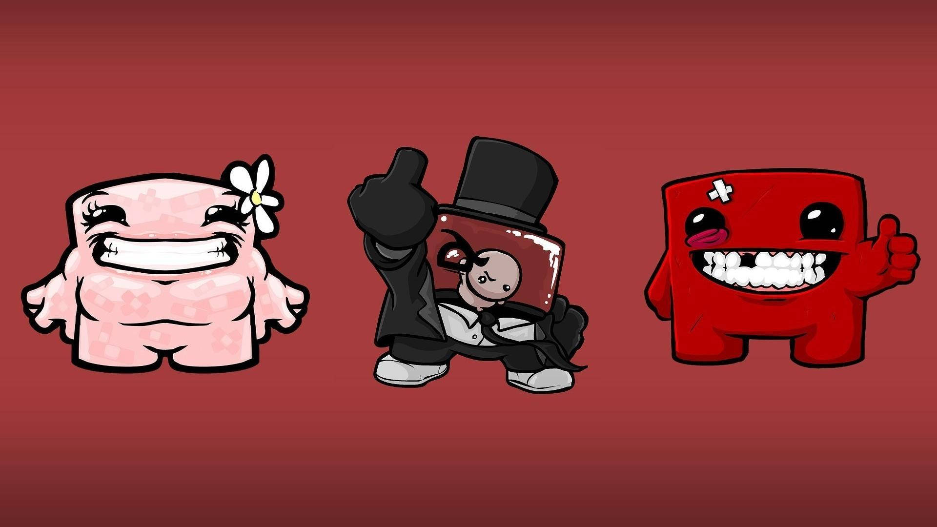 Super Meat Boy, friends, cartoonish block characters, Full HD Desktop Wallpaper