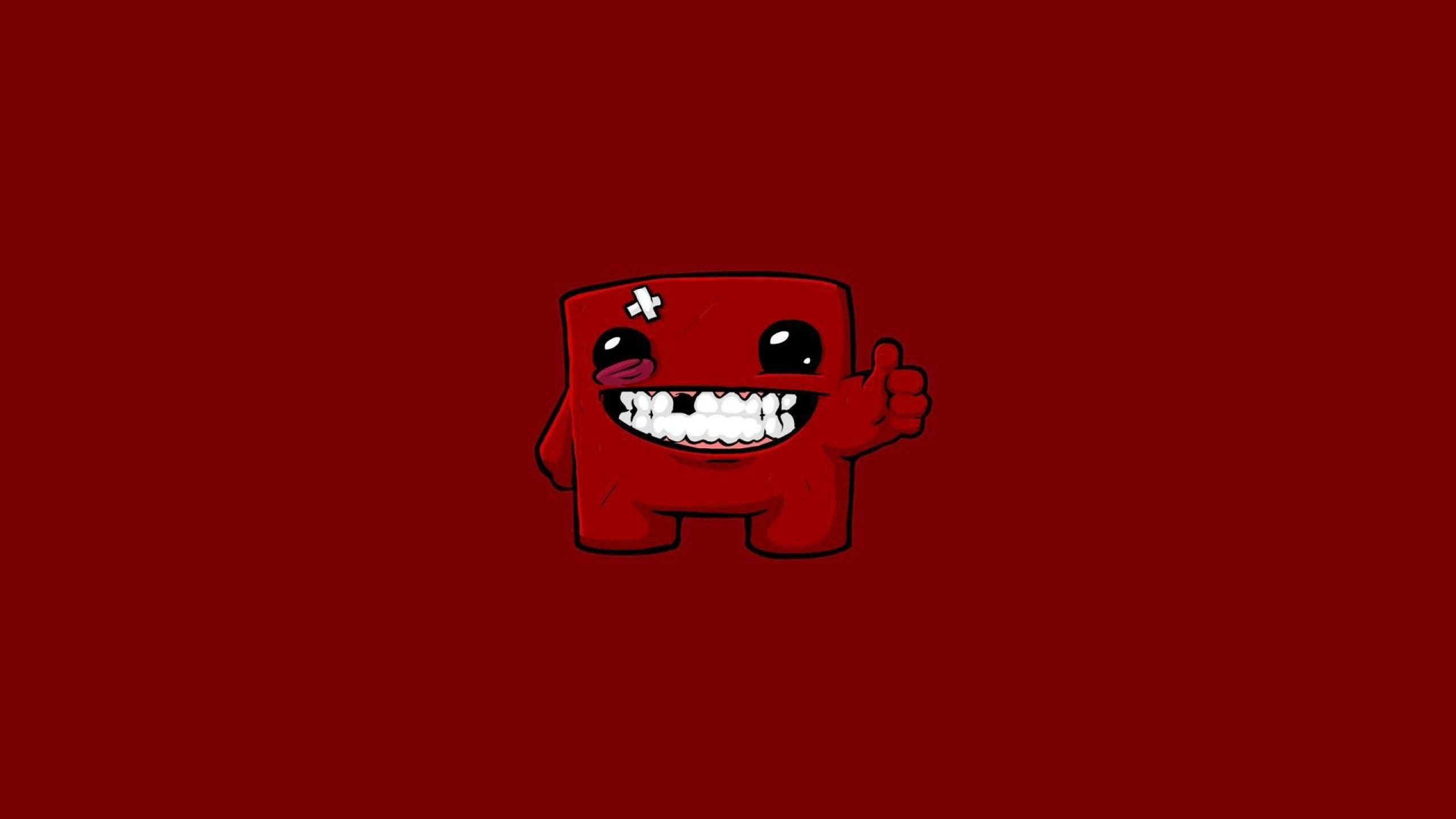 Super Meat Boy, red, bandage, 2K Desktop Wallpaper