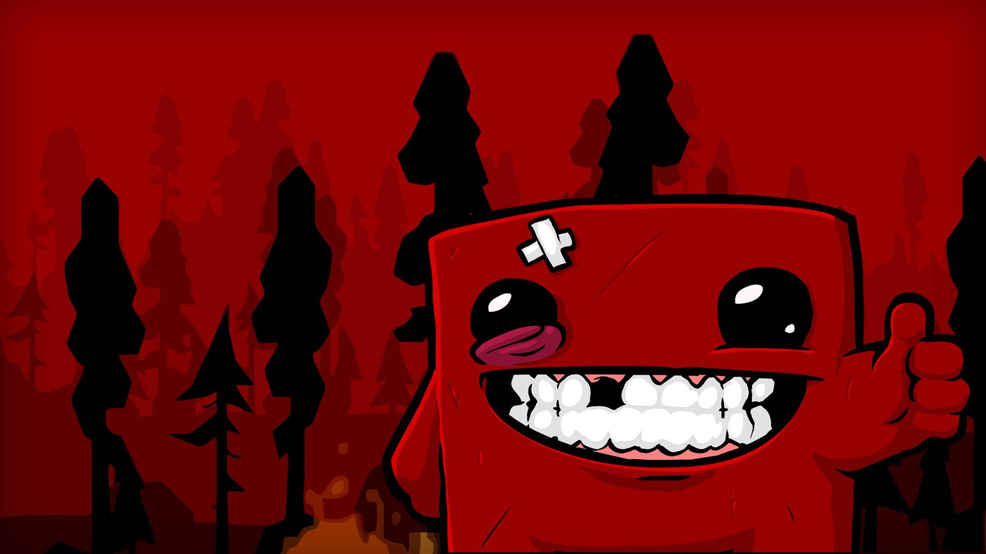 Super Meat Boy, forest, red cartoon monster, Full HD Desktop Wallpaper