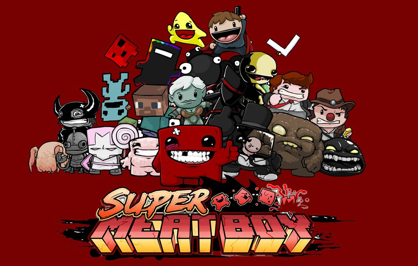 Super Meat Boy, Team Meat, vibrant red background, HD Desktop Wallpaper