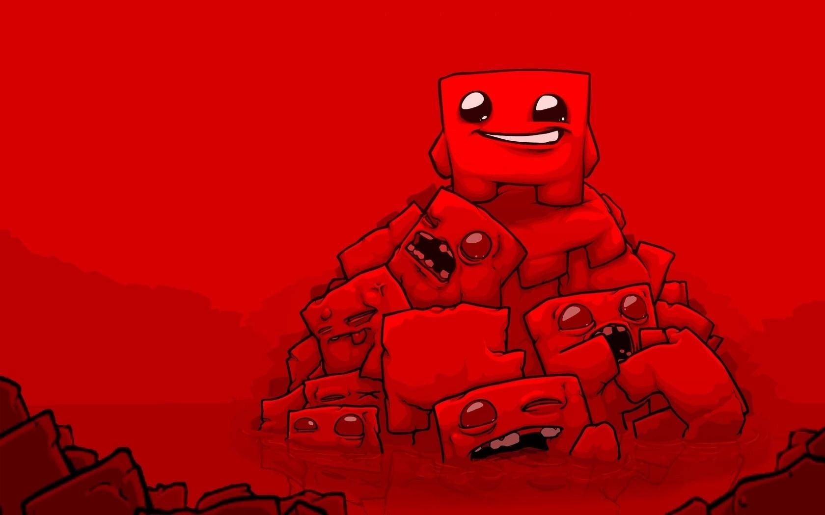 Super Meat Boy, red blocky monster, screaming red blocks, HD Desktop Wallpaper