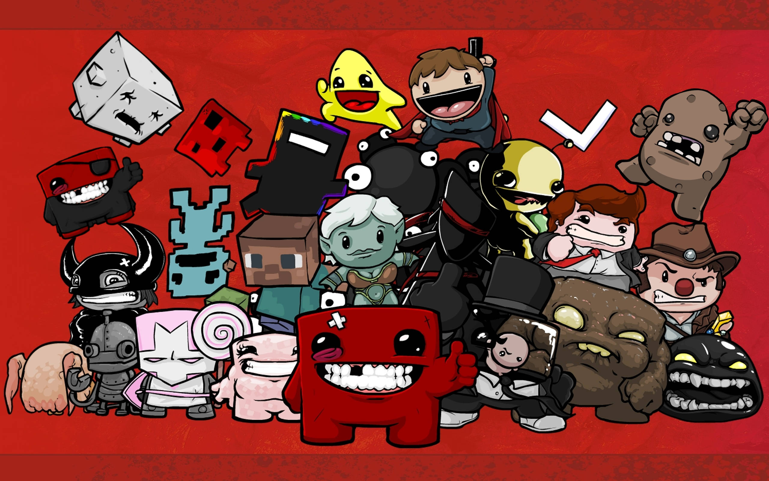 Super Meat Boy, cartoon characters, blocky designs, 2K Desktop Wallpaper