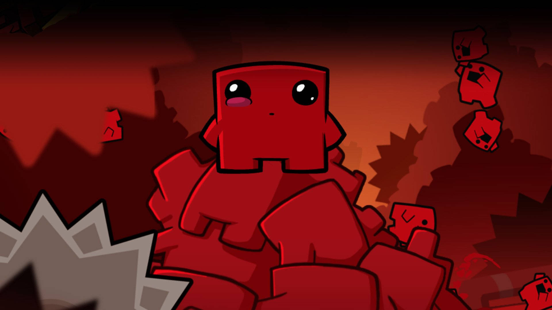 Super Meat Boy, red cubes, big eyes, Full HD Desktop Wallpaper