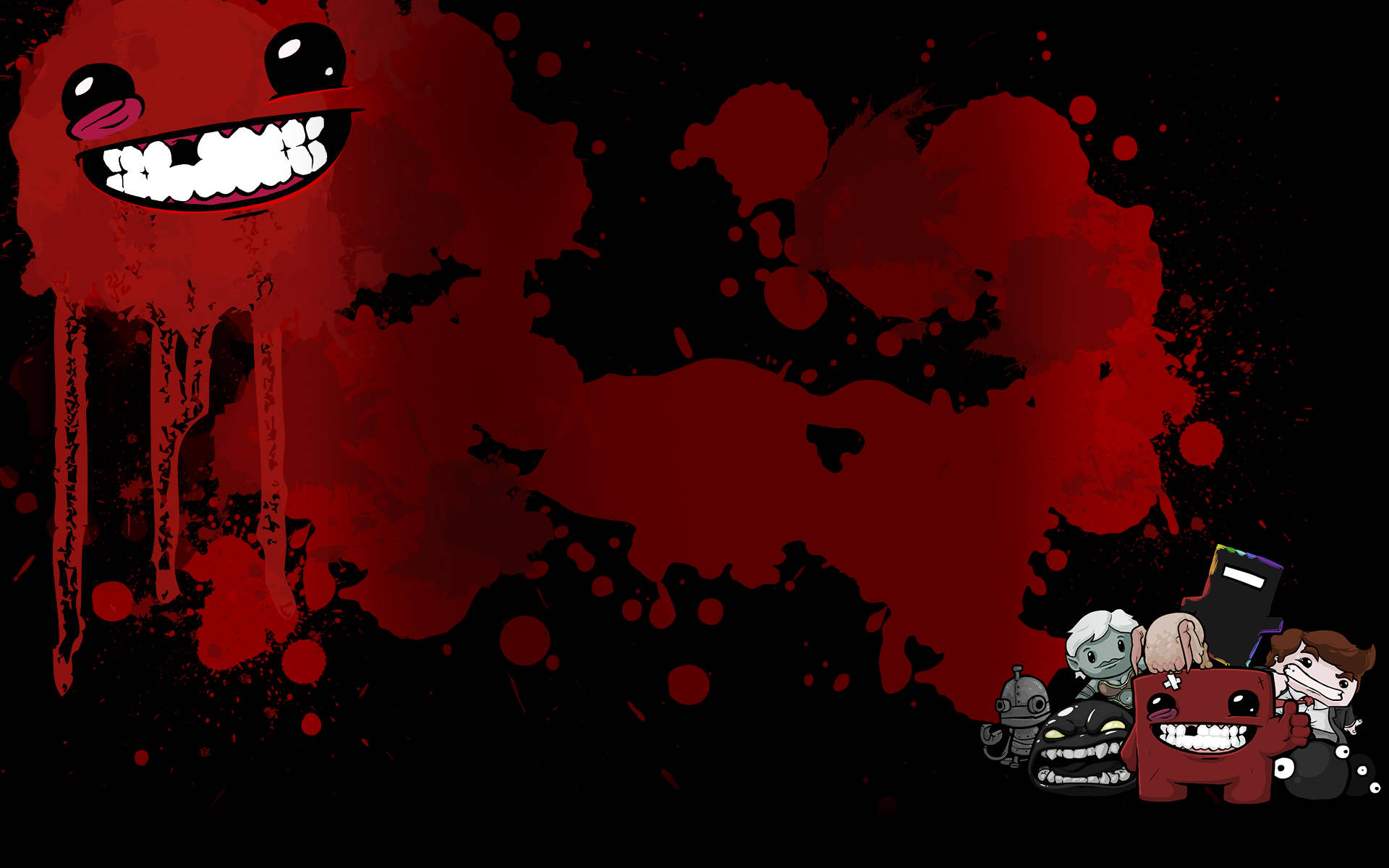 Super Meat Boy, splattered red, cartoonish red splatter monster, Full HD Desktop Wallpaper