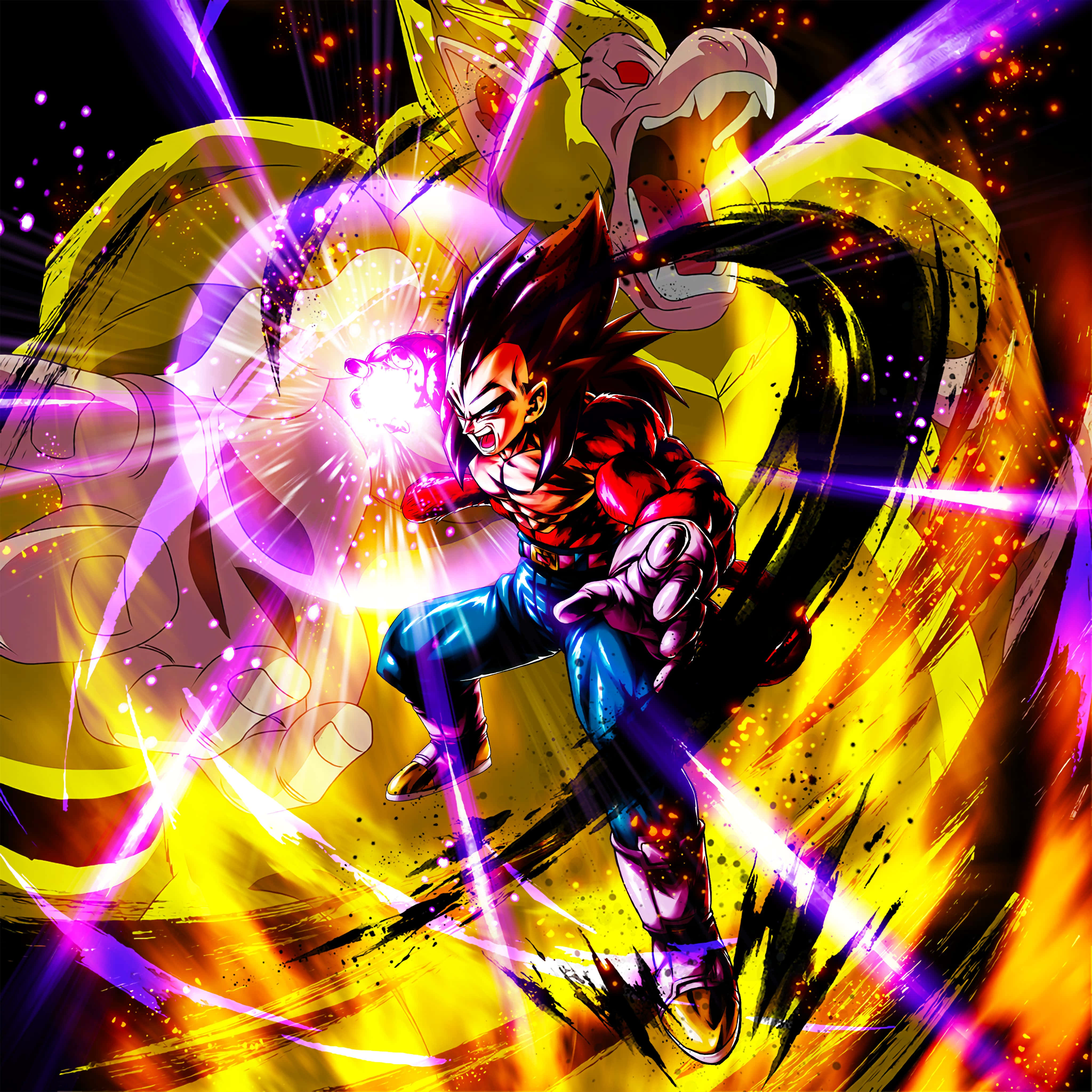 Super Saiyan 4, red and blue, giant golden monster, 4K Desktop Wallpaper