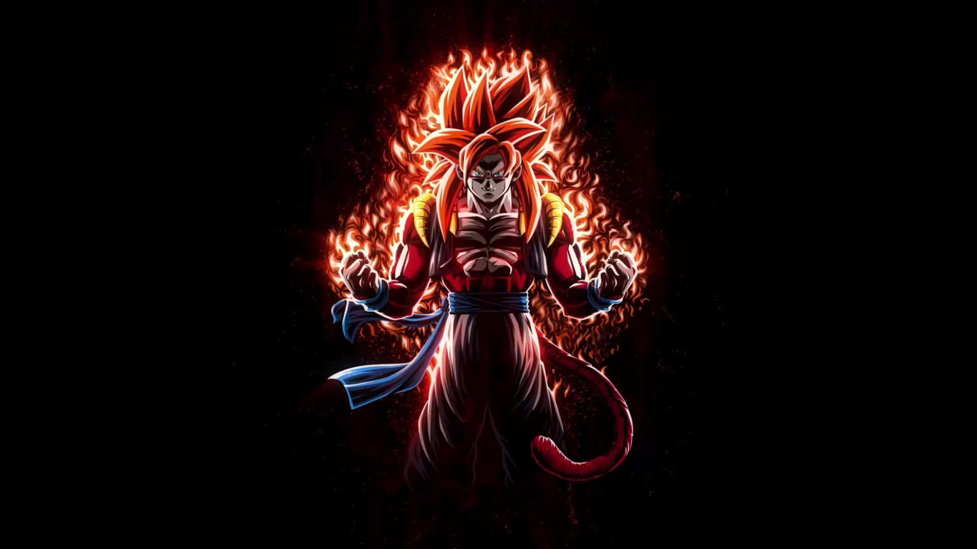 Super Saiyan 4, fiery-haired anime warrior, glowing orange flames, Full HD Desktop Wallpaper
