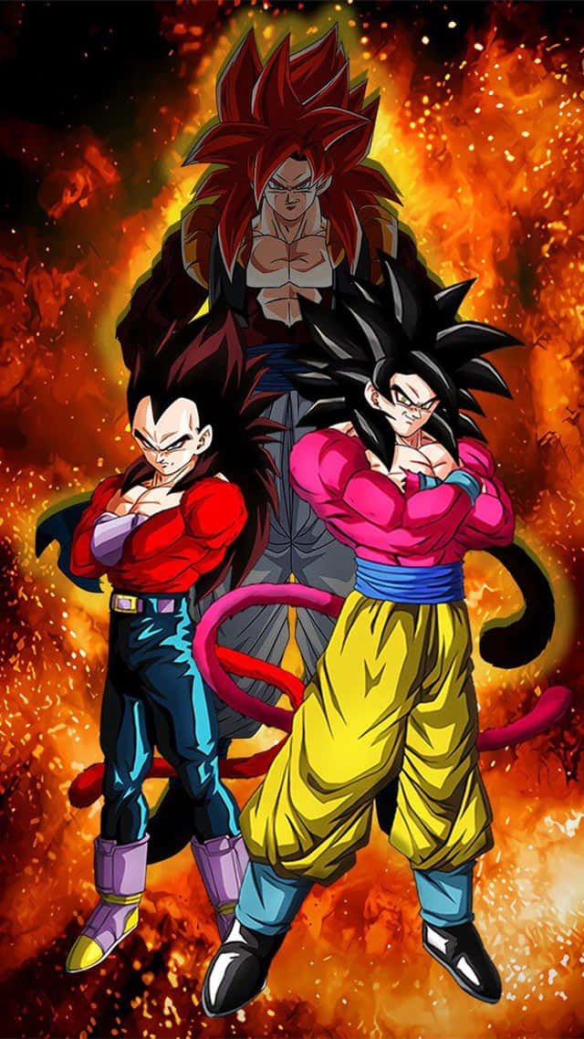 Super Saiyan 4, anime warriors, blazing fiery backdrop, SD Phone Wallpaper