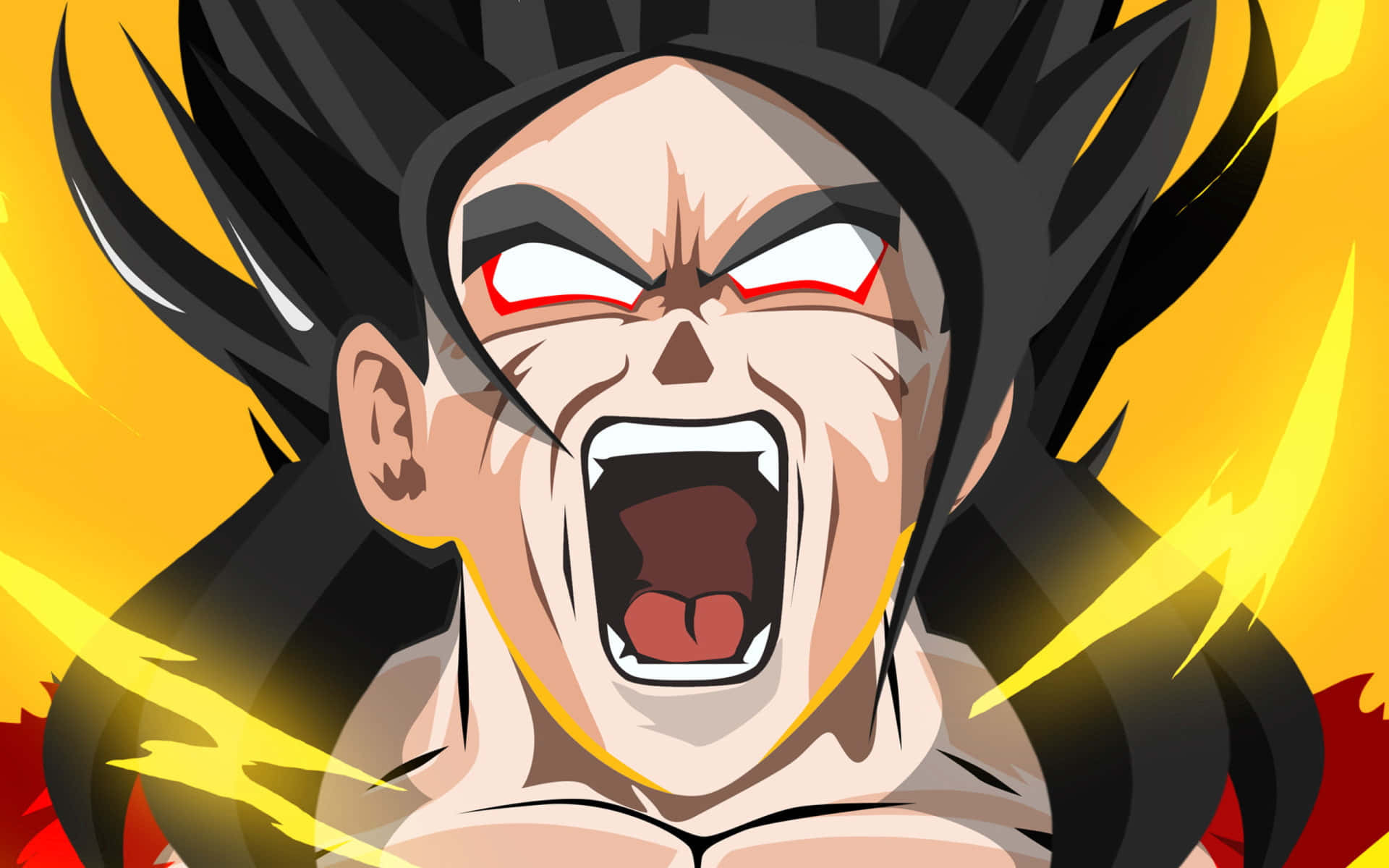 Super Saiyan 4, anime character, fiery yellow background, Full HD Desktop Wallpaper
