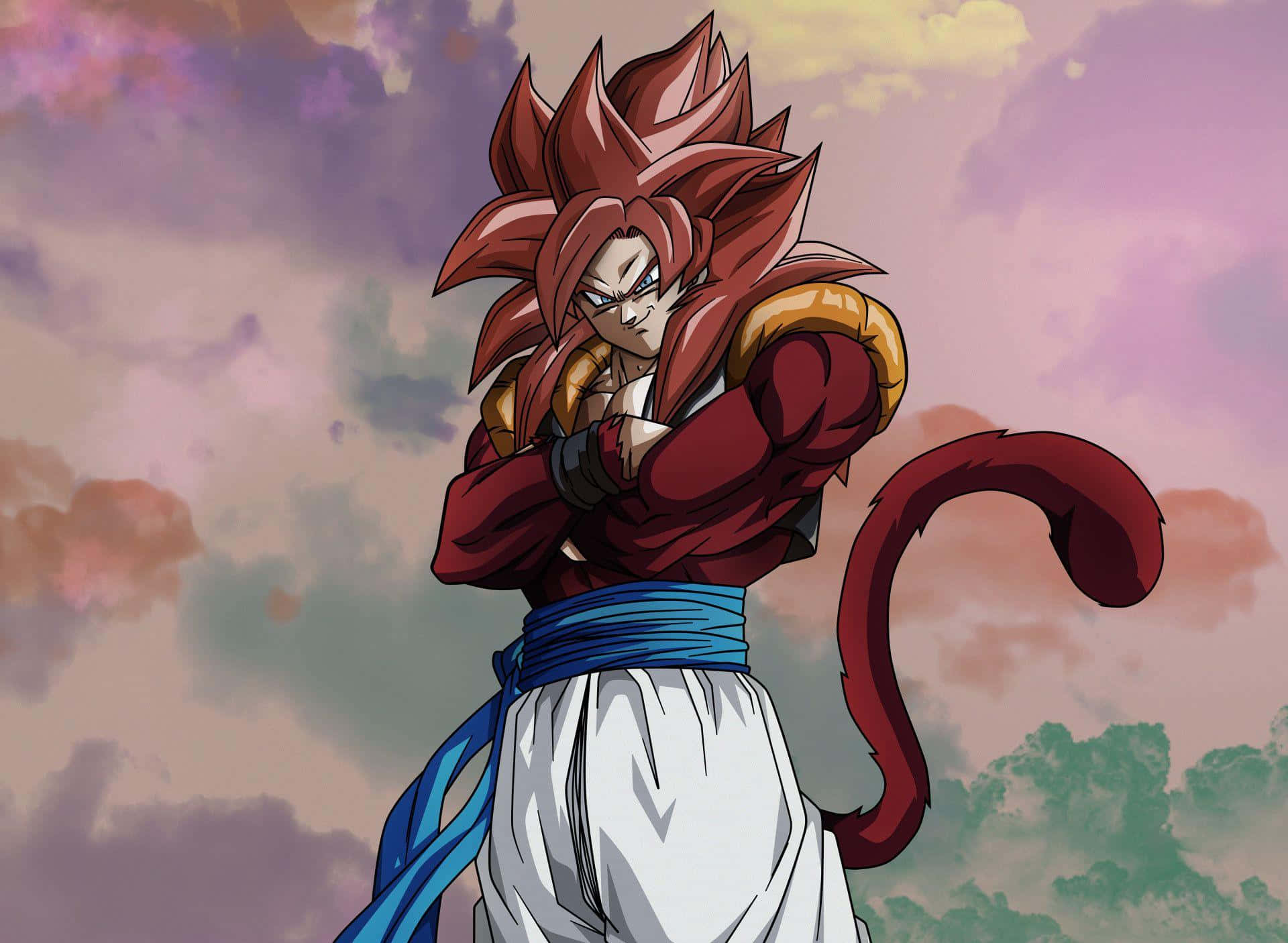 Super Saiyan 4, red spiky hair, tail, Full HD Desktop Wallpaper