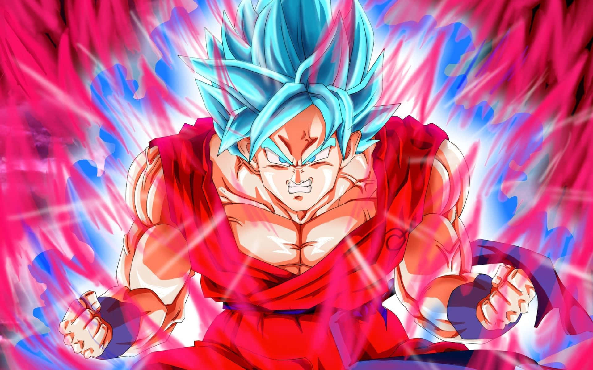 Super Saiyan Blue, blue-haired anime warrior, red gi, Full HD Desktop Wallpaper