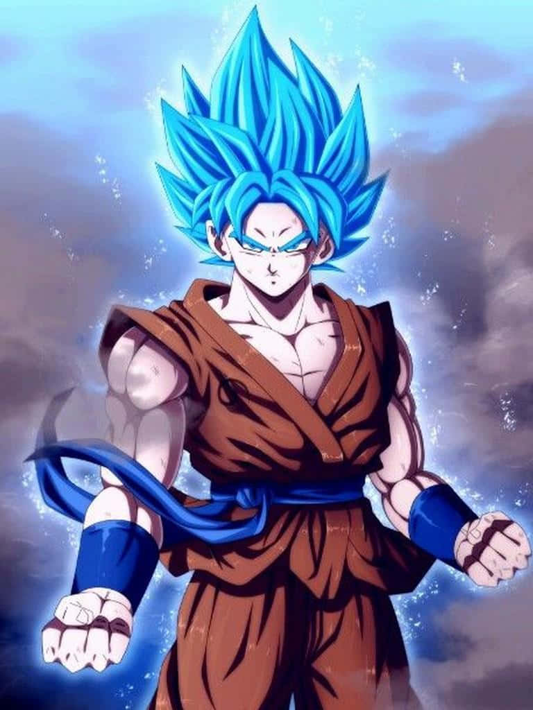 Super Saiyan Blue, spiky blue hair, glowing aura, SD Phone Wallpaper