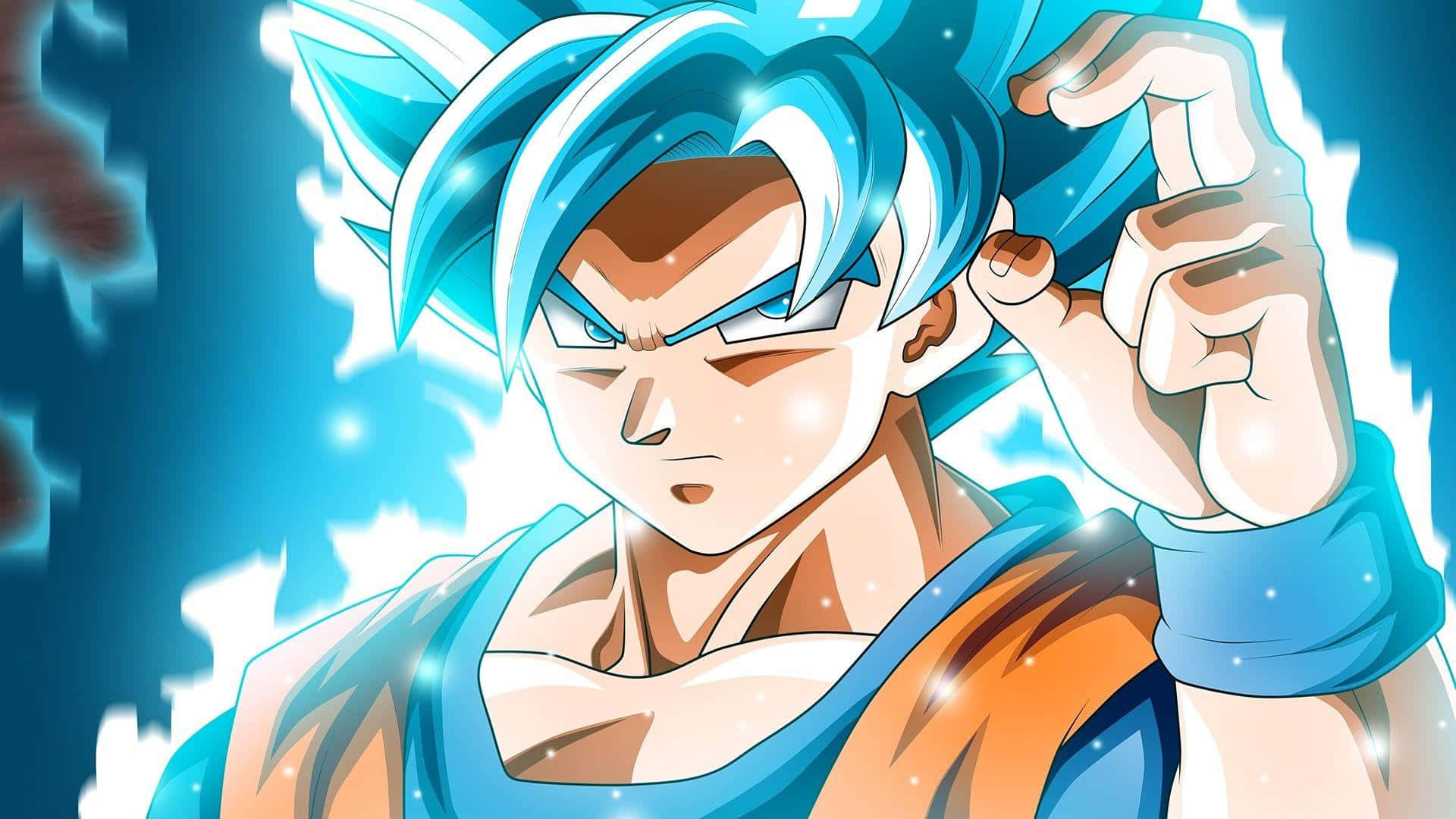 Super Saiyan Blue, spiky blue hair, glowing aura, Full HD Desktop Wallpaper