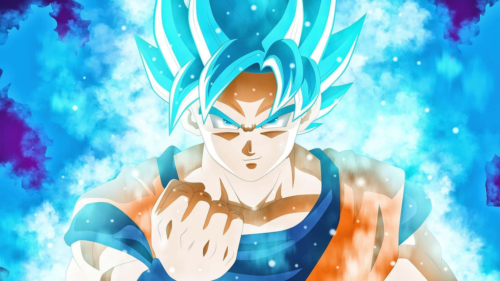 Super Saiyan Blue, spiky blue hair, intense gaze, Full HD Desktop Wallpaper