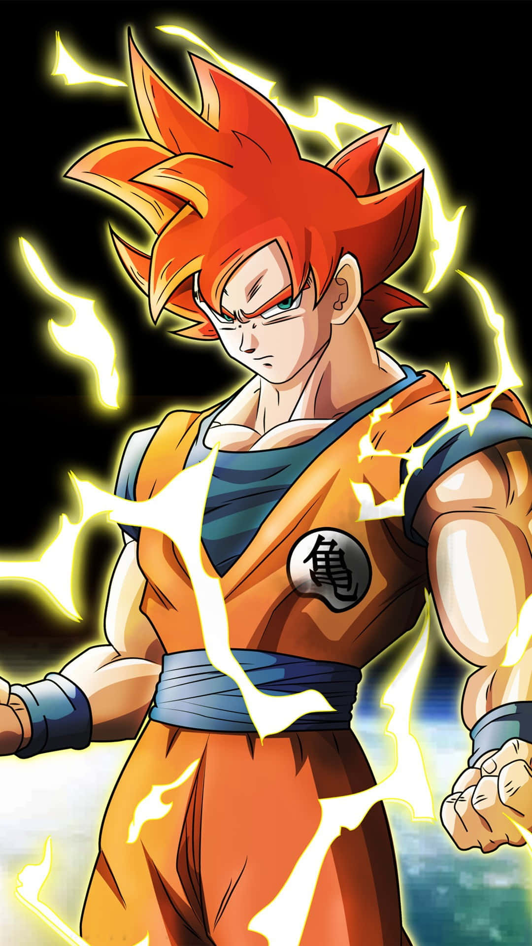 Super Saiyan God, spiky orange hair, glowing yellow energy, Full HD Phone Wallpaper