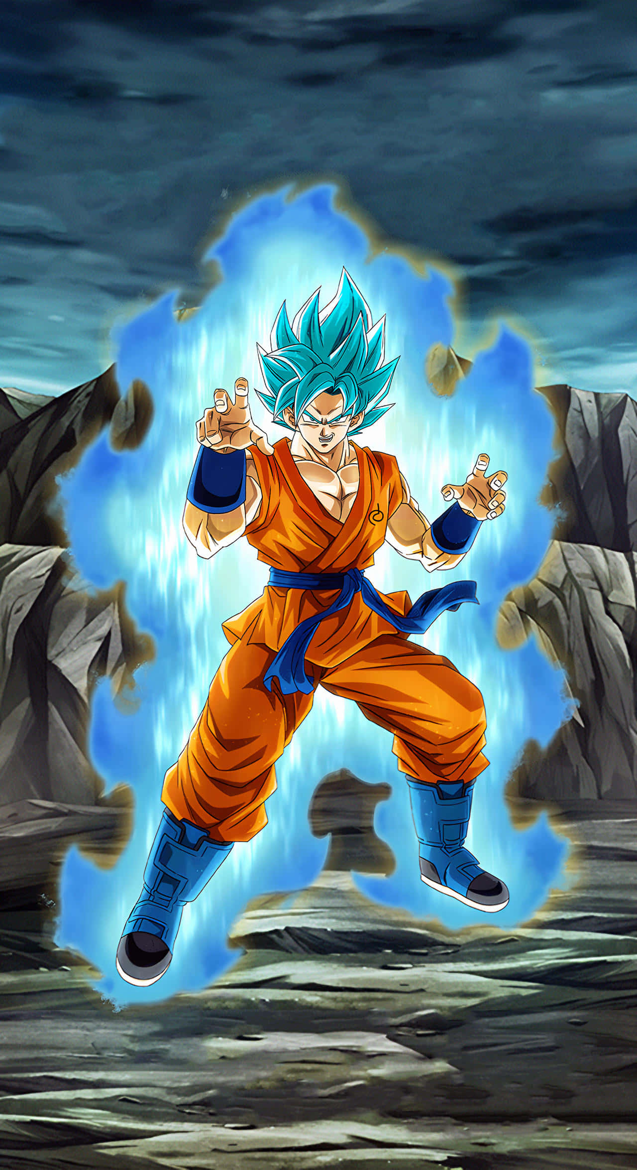 Super Saiyan God, blue-haired anime warrior, orange gi, Full HD Phone Wallpaper