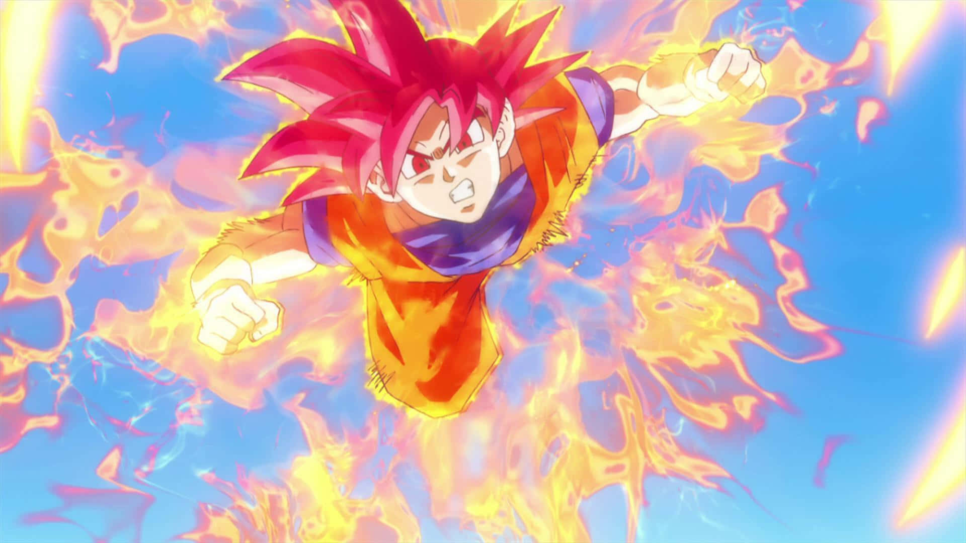 Super Saiyan God, spiky-haired anime warrior, orange and blue armor, Full HD Desktop Wallpaper