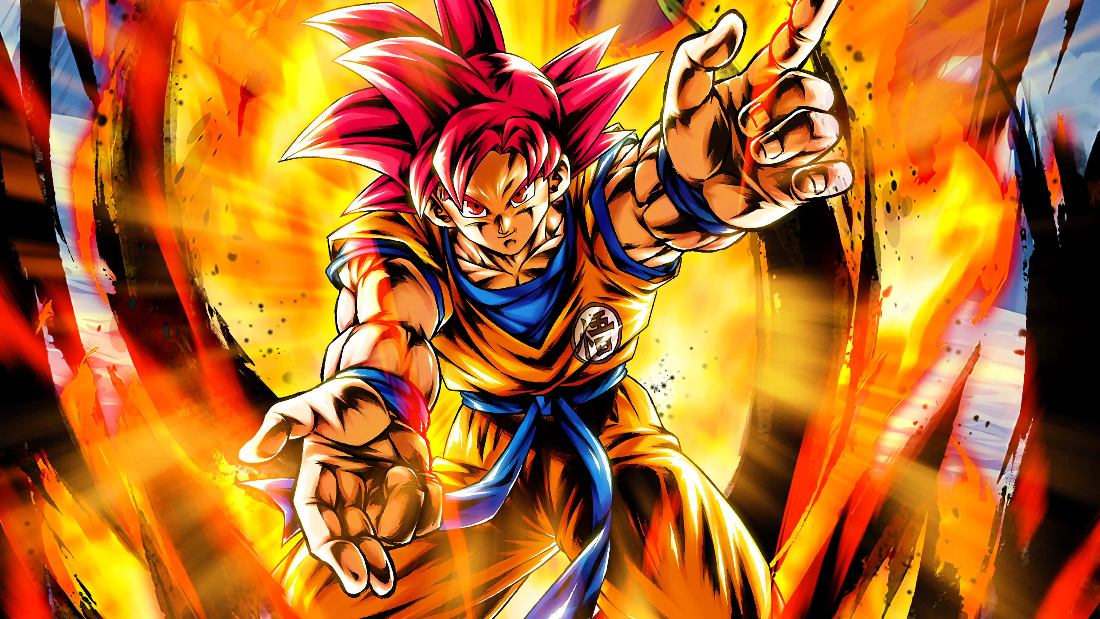Super Saiyan God, spiky pink hair, orange gi, 4K Desktop Wallpaper