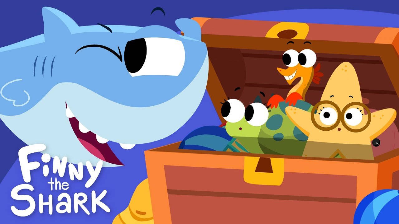 Super Simple Songs, cartoon shark, treasure chest, HD Desktop Wallpaper