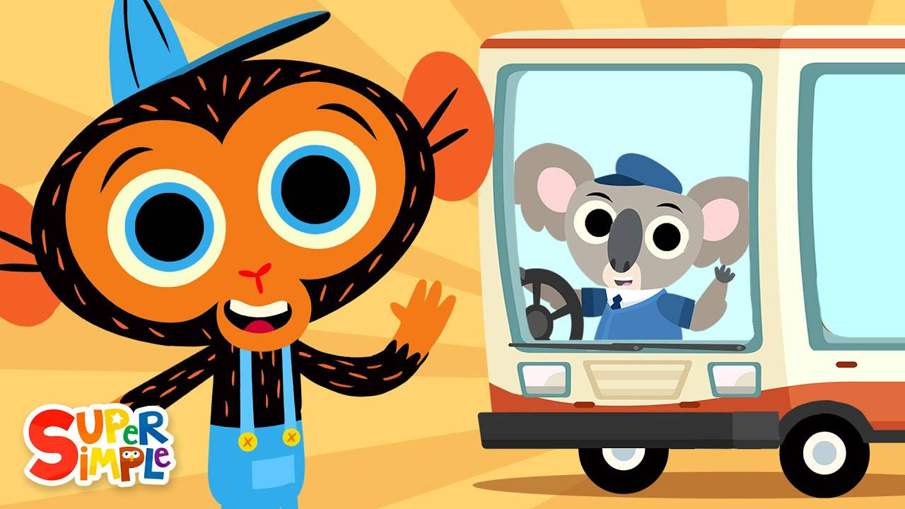 Wheels on the Bus, Super Simple Songs, cartoon monkey, HD Desktop Wallpaper