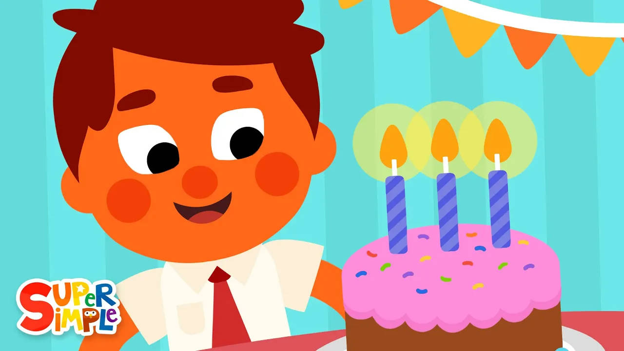 Super Simple Songs, cartoon boy, pink birthday cake, HD Desktop Wallpaper