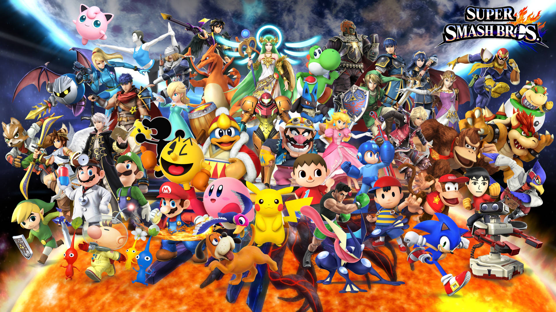 Super Smash Bros Ultimate, outer space, cosmic fiery backdrop, Full HD Desktop Wallpaper