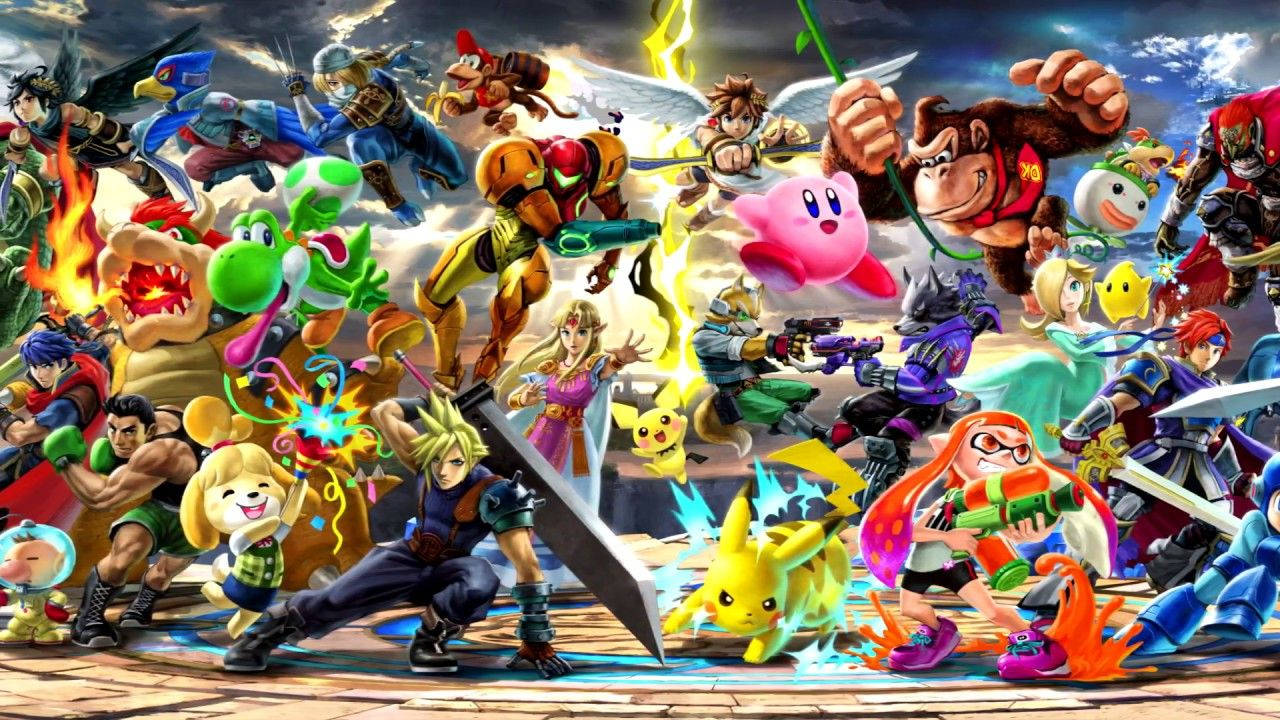 Super Smash Bros Ultimate, iconic video game characters, stormy sky, HD Desktop Wallpaper