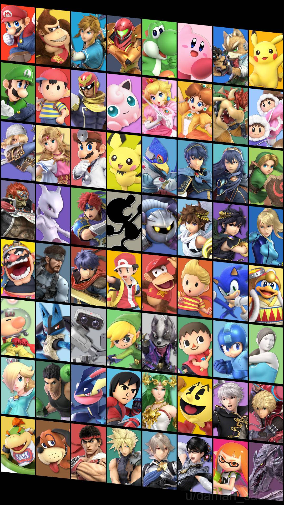 Super Smash Bros Ultimate, video game characters, franchises, Full HD Phone Wallpaper