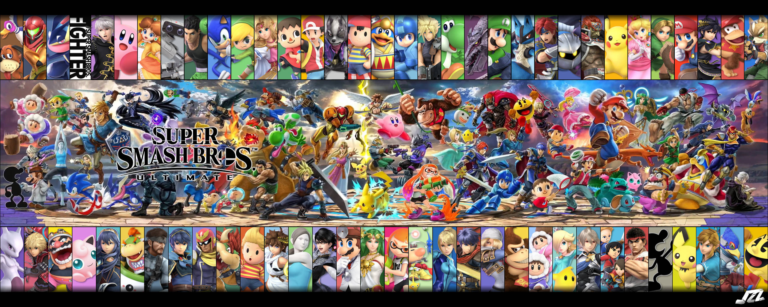 Super Smash Bros Ultimate, iconic characters, vibrant collage, 2K Desktop Wallpaper