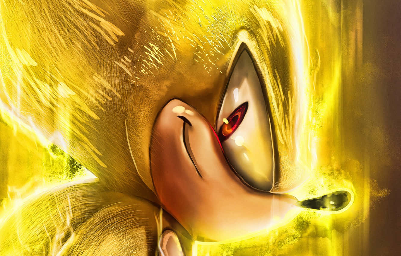 Super Sonic, golden-hued hedgehog, glowing red eyes, HD Desktop Wallpaper