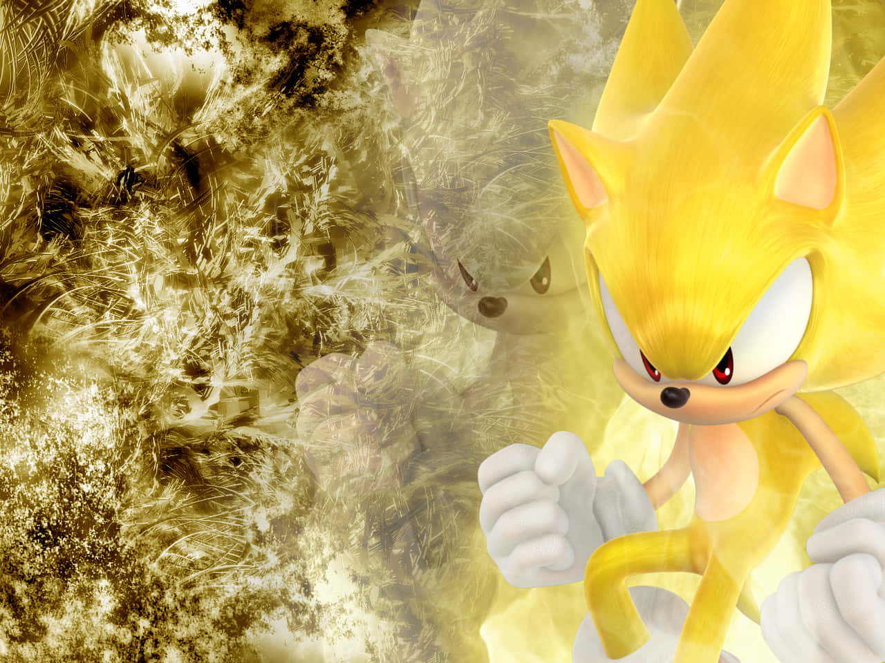 Super Sonic, Golden Super Sonic, swirling energy background, HD Desktop Wallpaper