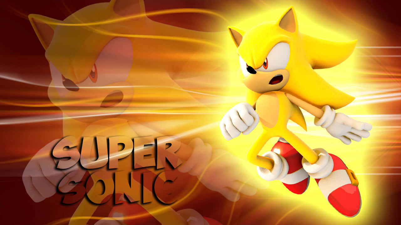 Super Sonic, glowing yellow aura, motion blur, HD Desktop Wallpaper