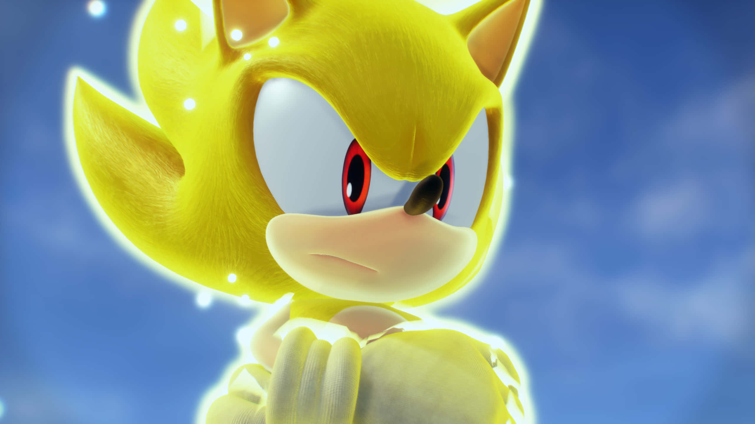 Super Sonic, golden hedgehog, glowing aura, 2K Desktop Wallpaper
