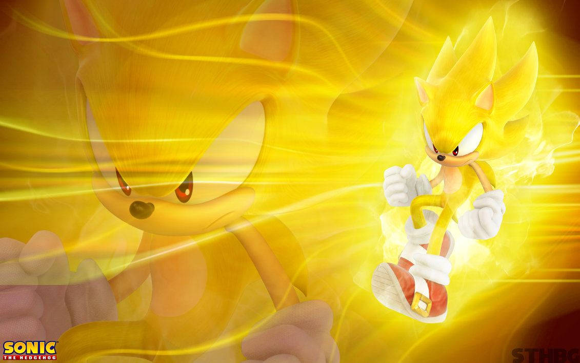 Super Sonic, Golden Super Sonic, glowing energy trails, SD Desktop Wallpaper