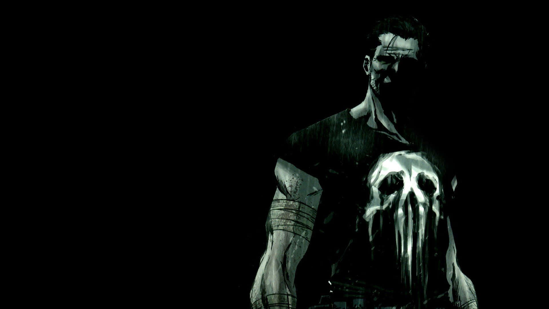 Super Villain, glowing skull emblem, darkly lit, Full HD Desktop Wallpaper