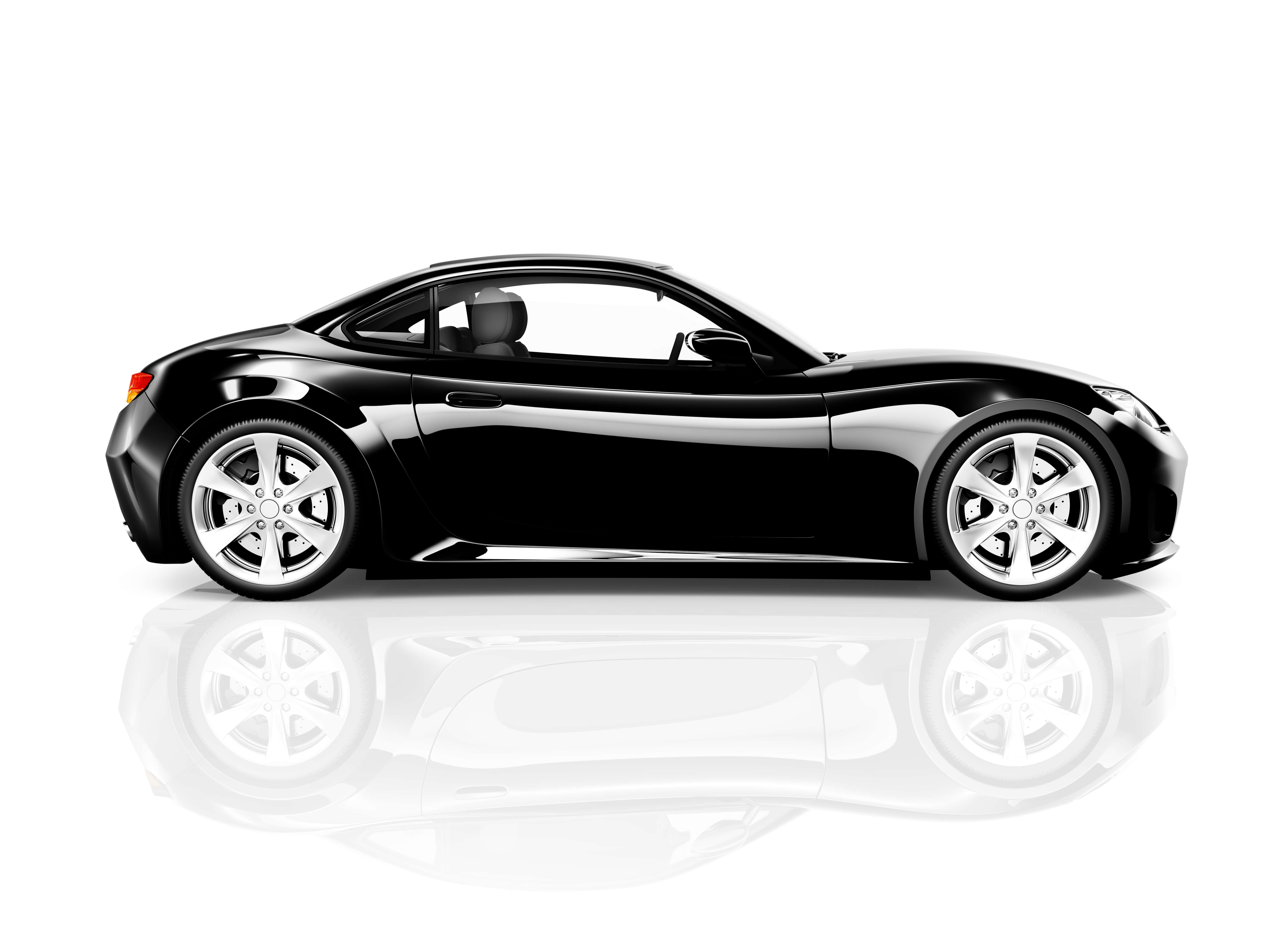 black sports car, silver rims, white background, 5K Desktop Wallpaper