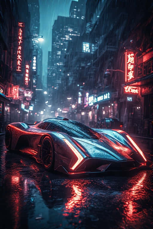 cyberpunk, neon lights, rain-slicked street, SD Phone Wallpaper