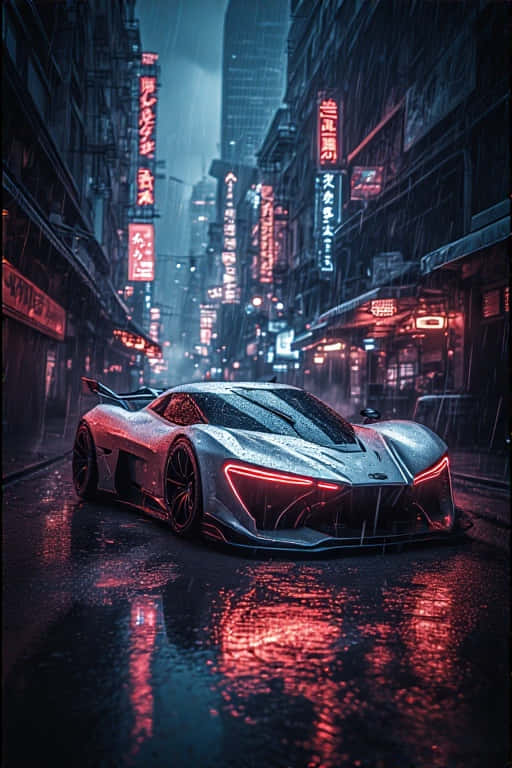 cyberpunk, neon-drenched, rain-slicked, SD Phone Wallpaper
