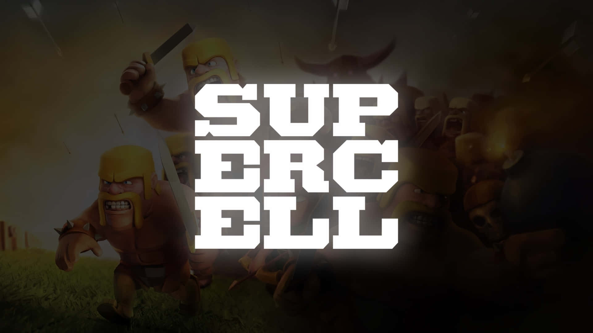 Supercell, white Supercell logo, dark battlefield scene, Full HD Desktop Wallpaper
