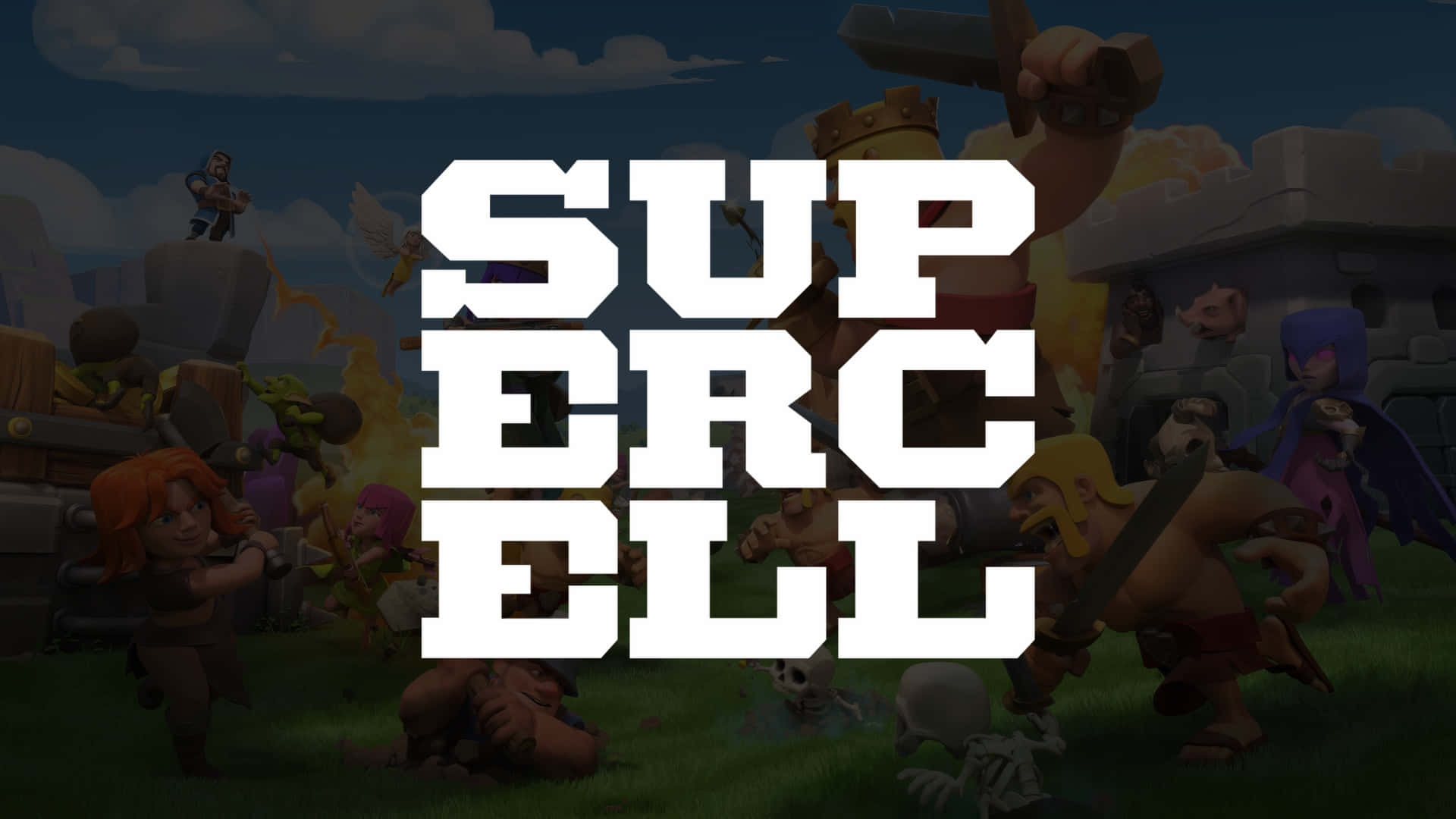 Supercell, white Supercell logo, cartoonish game characters, Full HD Desktop Wallpaper
