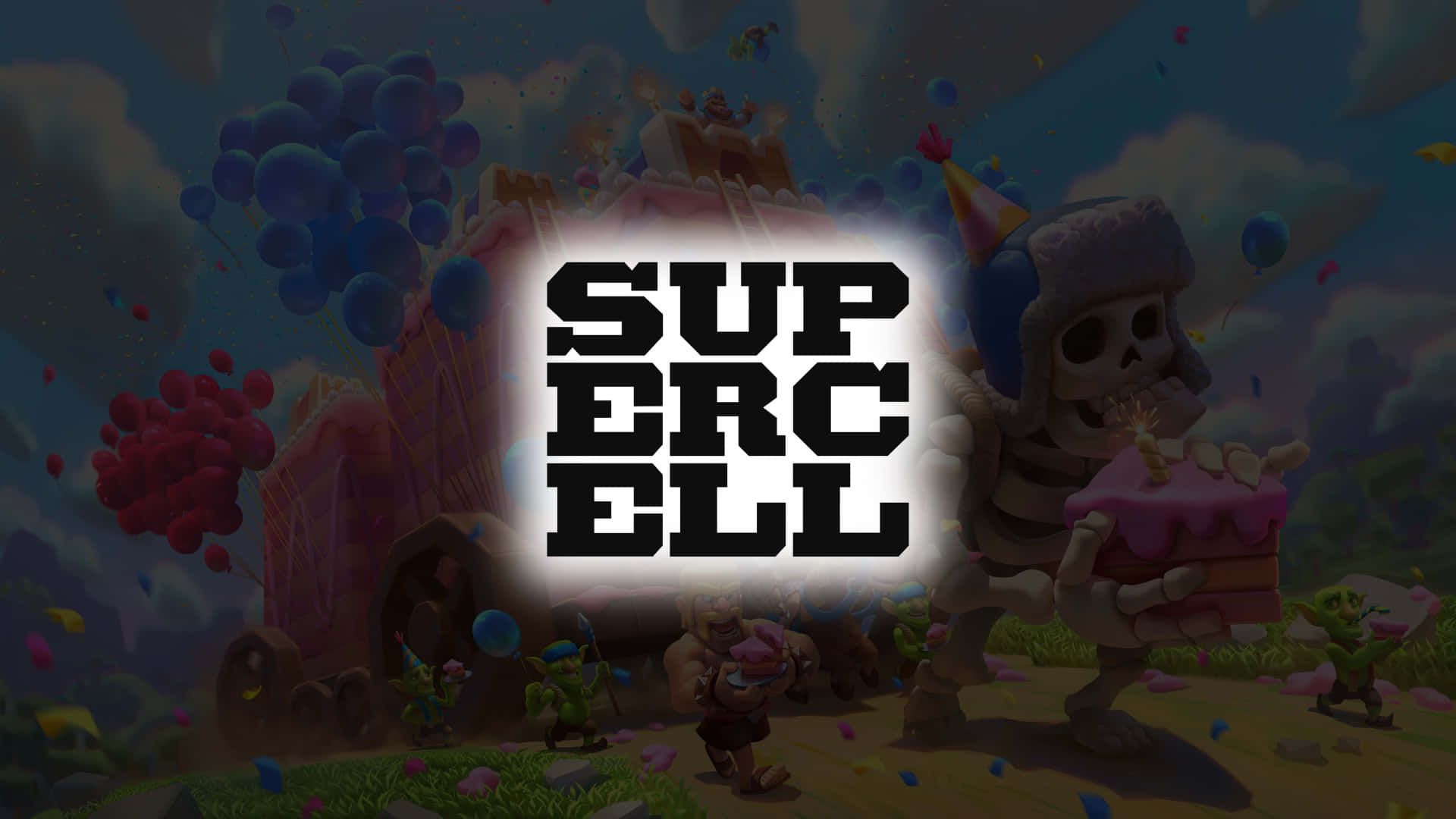 Supercell Logo, skeleton, pink cake, Full HD Desktop Wallpaper