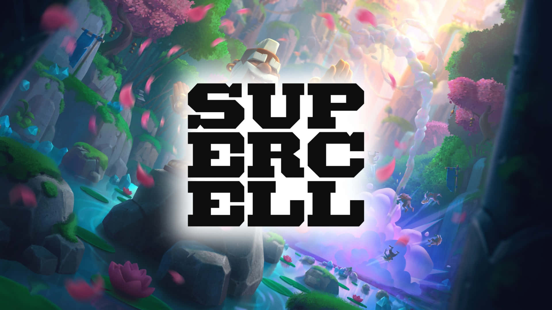 Supercell logo, vibrant fantasy landscape, floating islands, Full HD Desktop Wallpaper