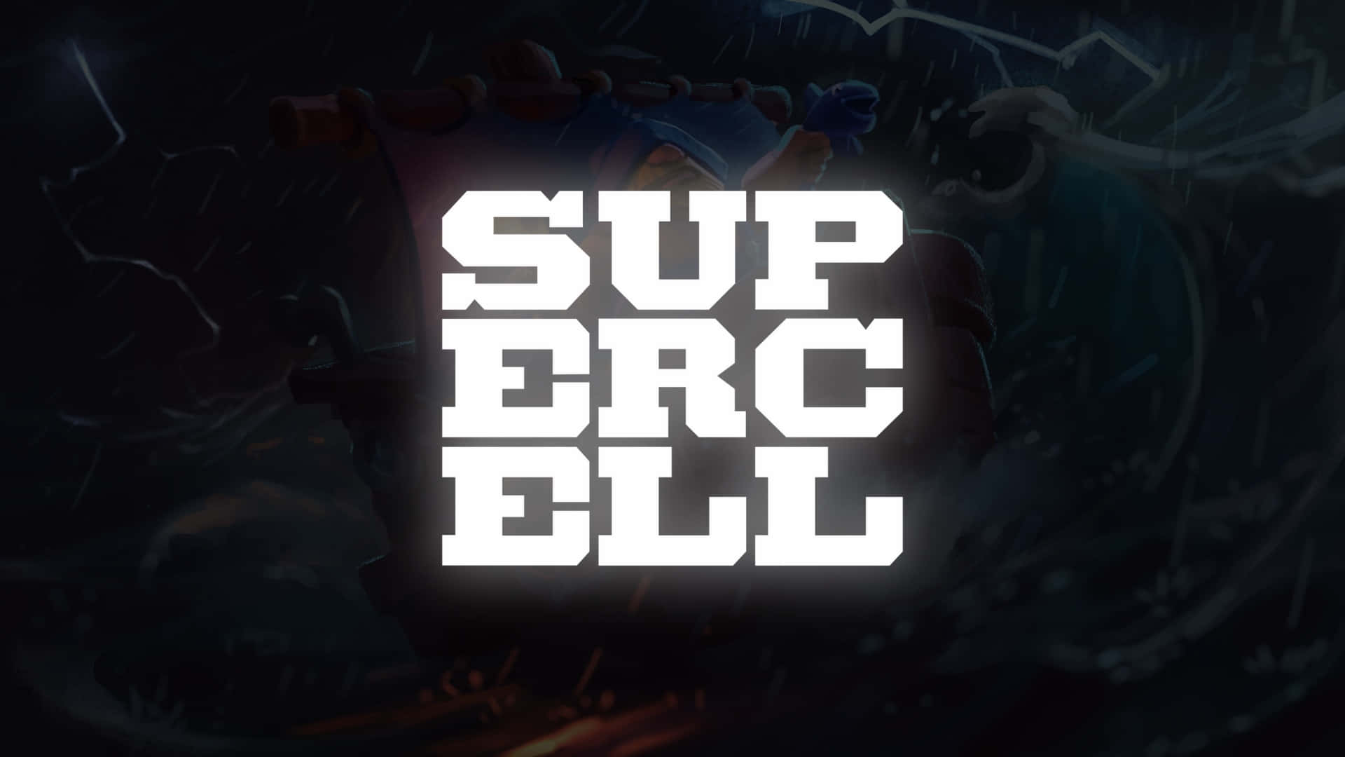 Supercell, white Supercell logo, dark stormy background, Full HD Desktop Wallpaper